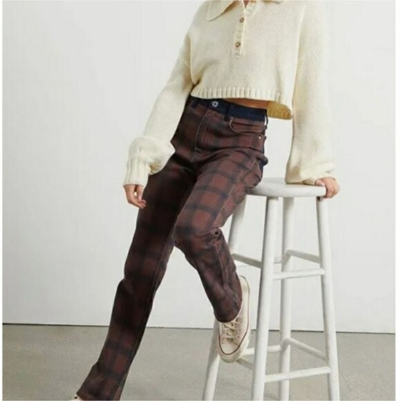 WEWOREWHAT Revolve Plaid Icon High-Rise Colorblock Jeans Size 25 Stretch Twill - Picture 2 of 12